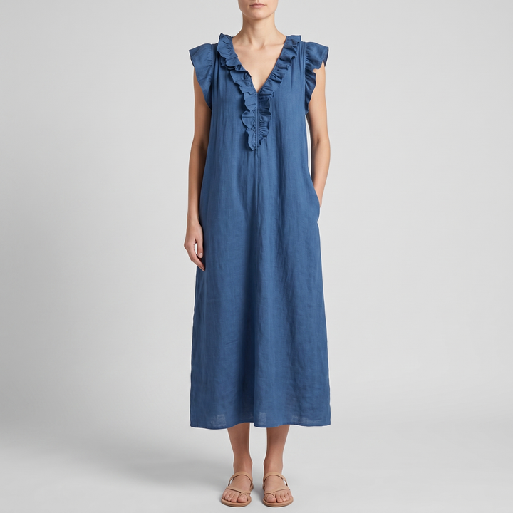 Delphine Ruffle V-Neck Midi Dress