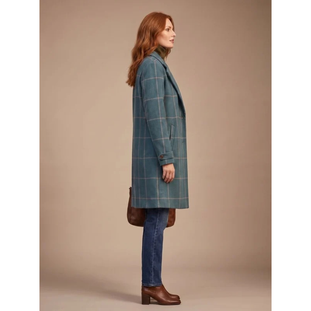 Ikra dark green checked winter coat, back view