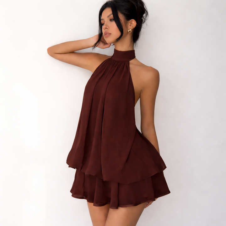 Alinta halter neck draped mini dress – image 2