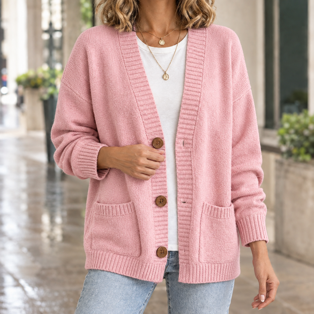 Inez relaxed v neck button cardigan with patch pockets – image 5