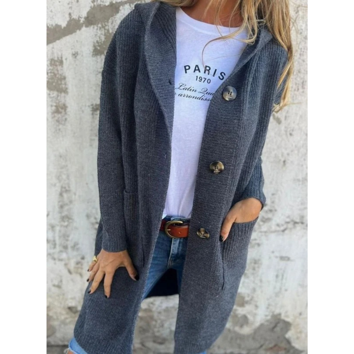 Josefine longline hooded cardigan, front view