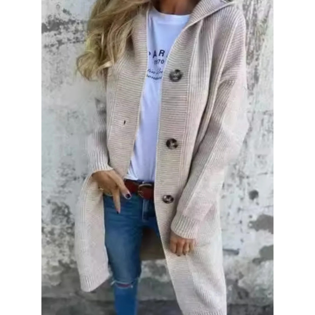 Josefine longline hooded cardigan in beige