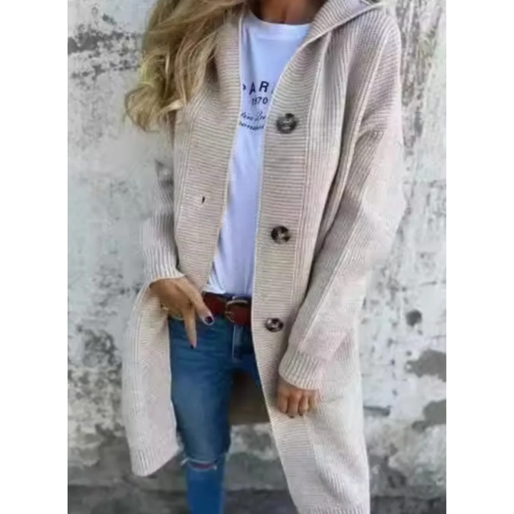 Josefine longline hooded cardigan in beige