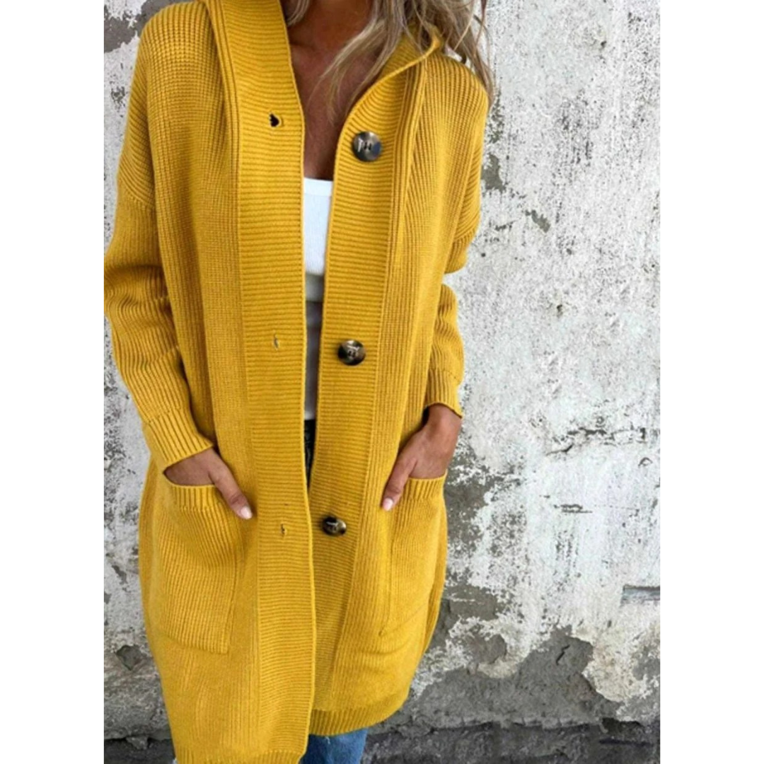 Josefine longline hooded cardigan in yellow