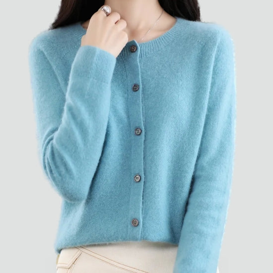 Liv merino wool cardigan, front view