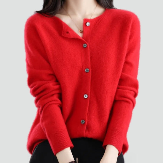 Liv merino wool cardigan in red