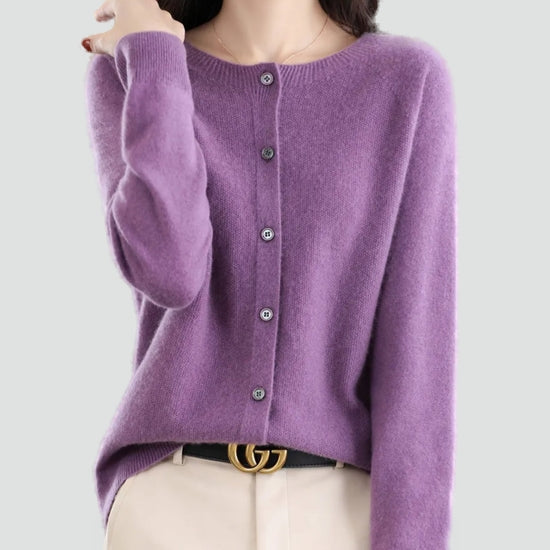 Liv merino wool cardigan in purple