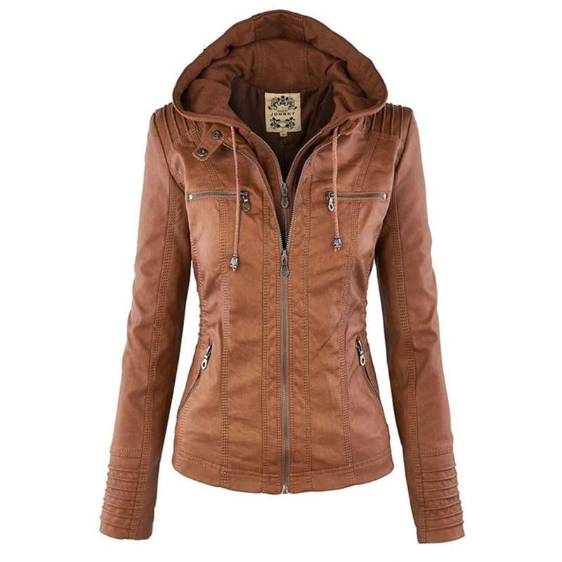Odessa hooded faux leather jacket in brown