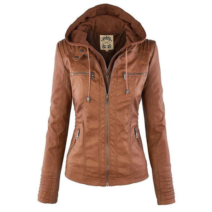 Odessa hooded faux leather jacket in brown