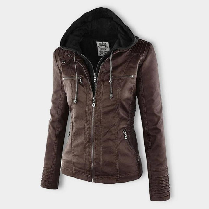 Odessa hooded faux leather jacket, styled look