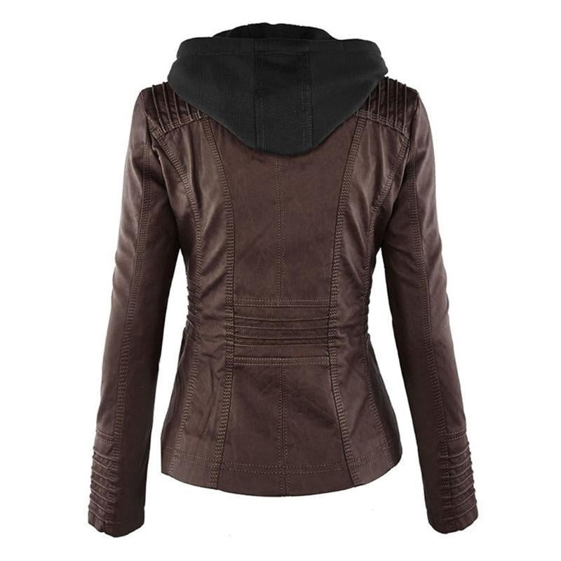 Odessa hooded faux leather jacket, fabric detail