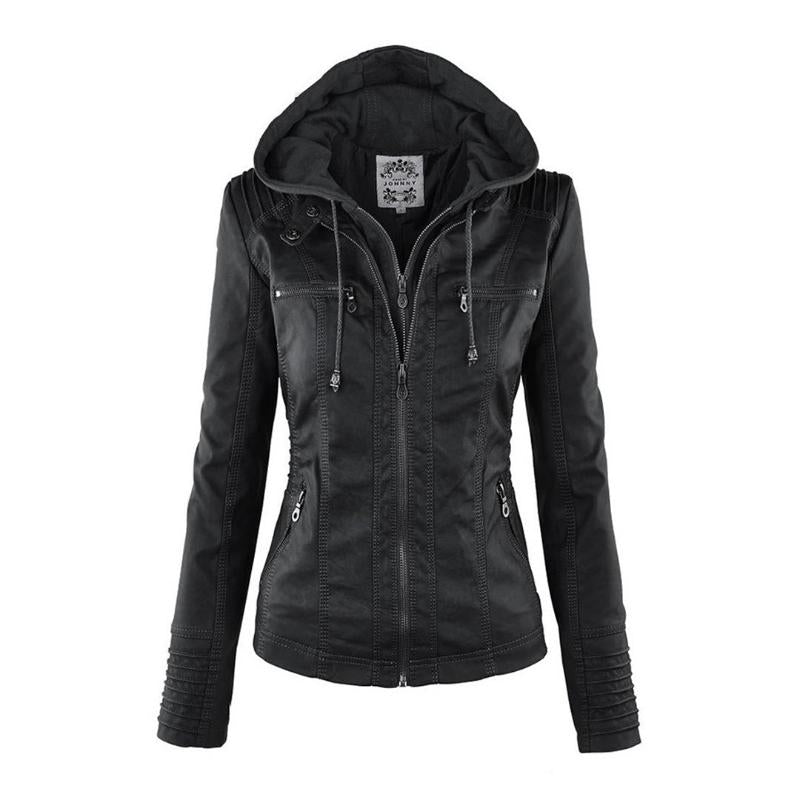 Odessa hooded faux leather jacket in black