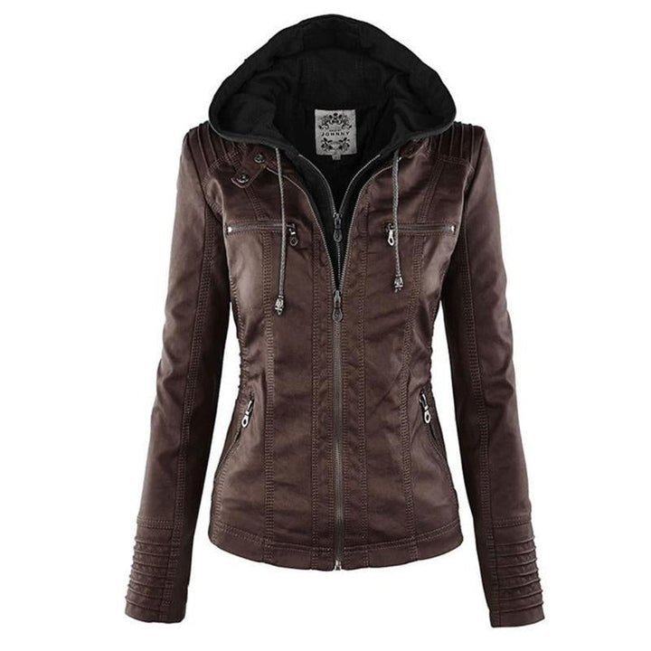 Odessa hooded faux leather jacket in chocolate brown