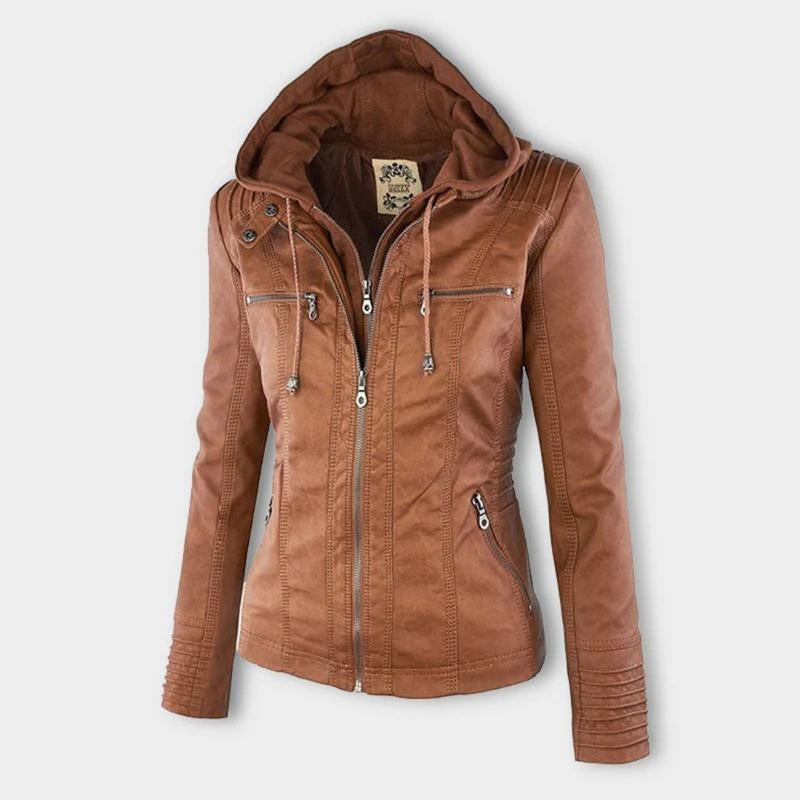 Odessa hooded faux leather jacket, front view