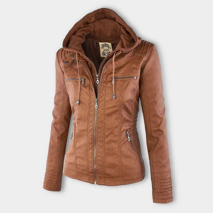 Odessa hooded faux leather jacket, front view