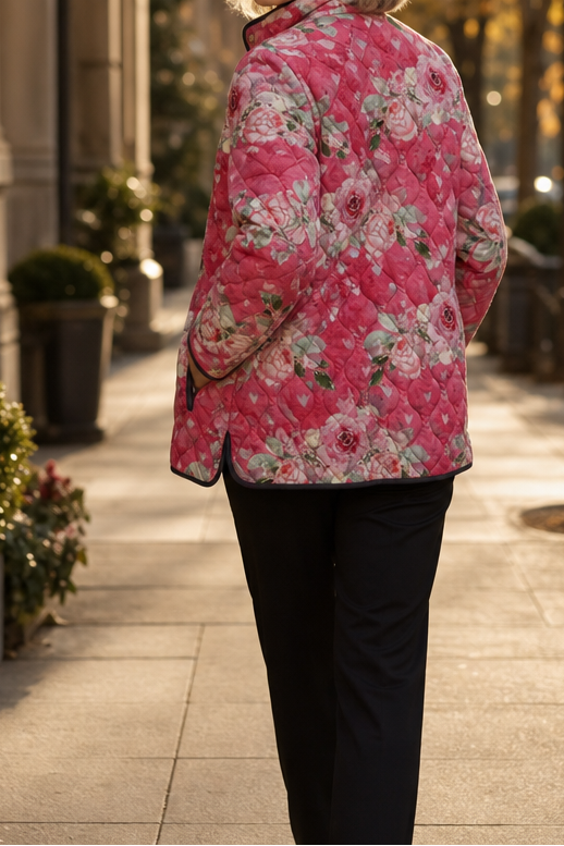 Yasmin Elegant Floral Print Quilted Puffer Jacket - image 2