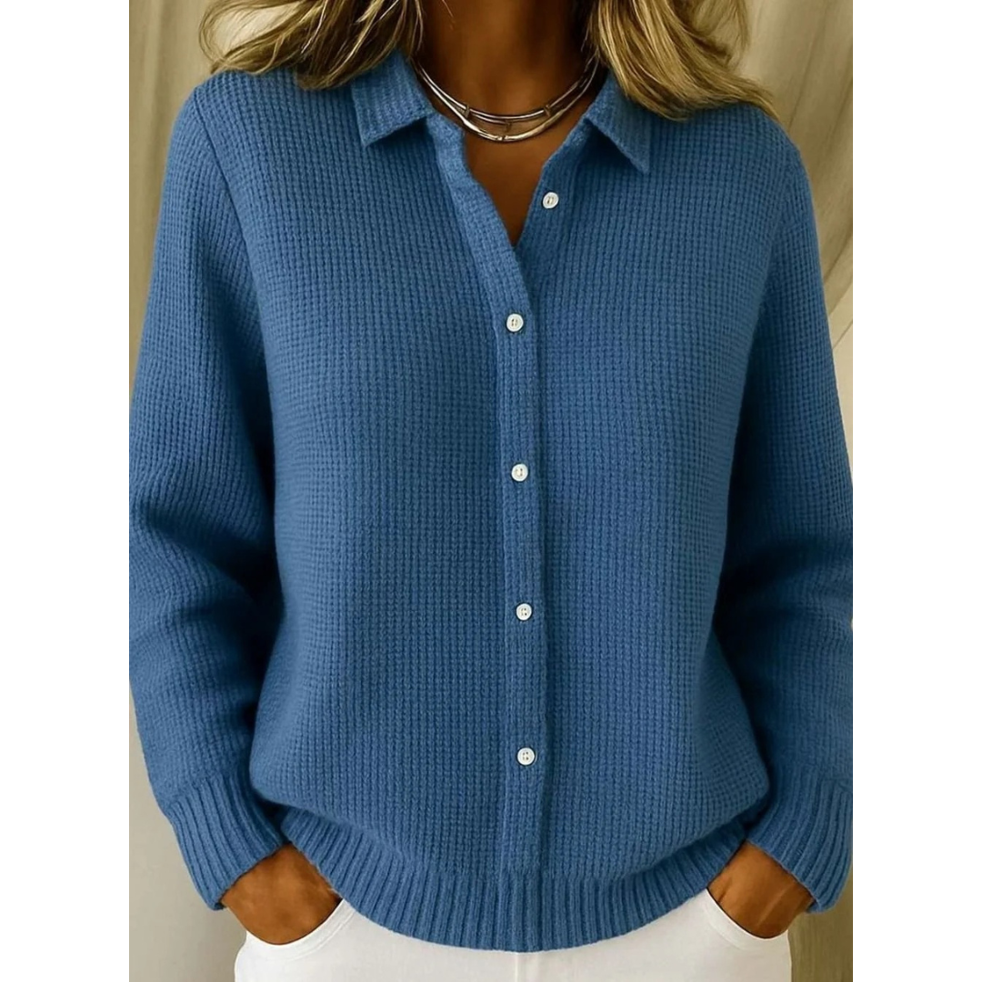 Marisa collared knit cardigan in dark blue