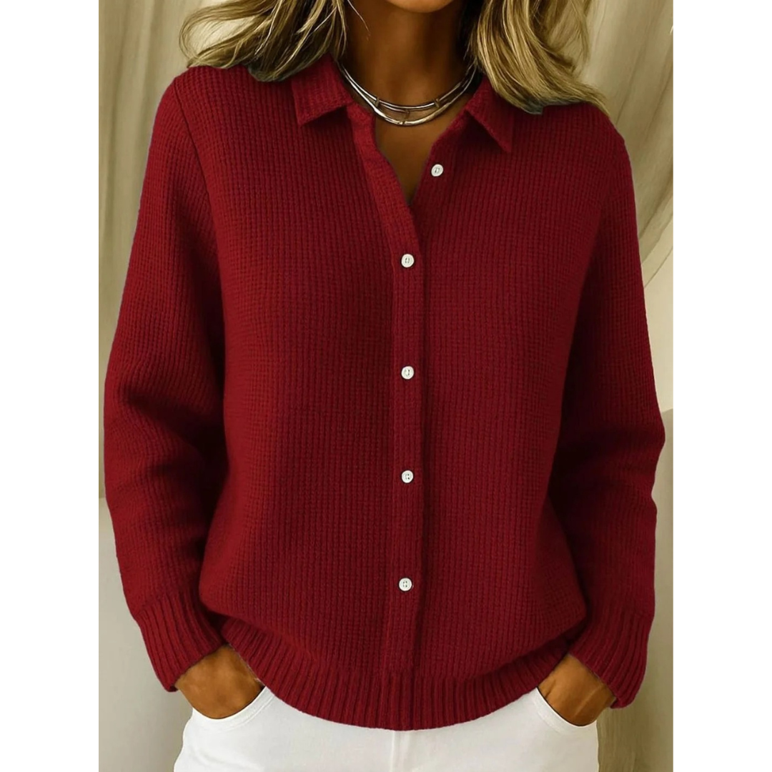 Marisa collared knit cardigan in red