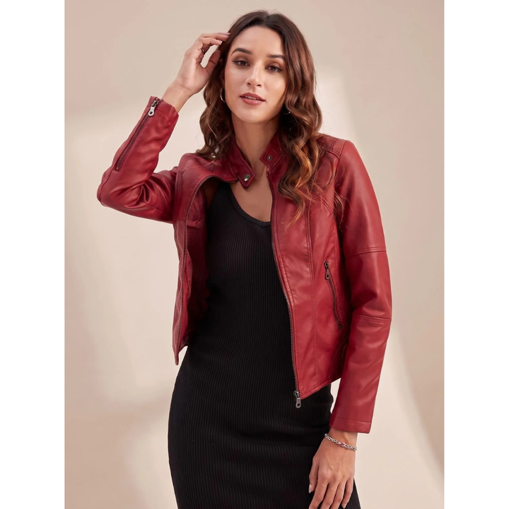 Mavie faux leather biker jacket in dark brown