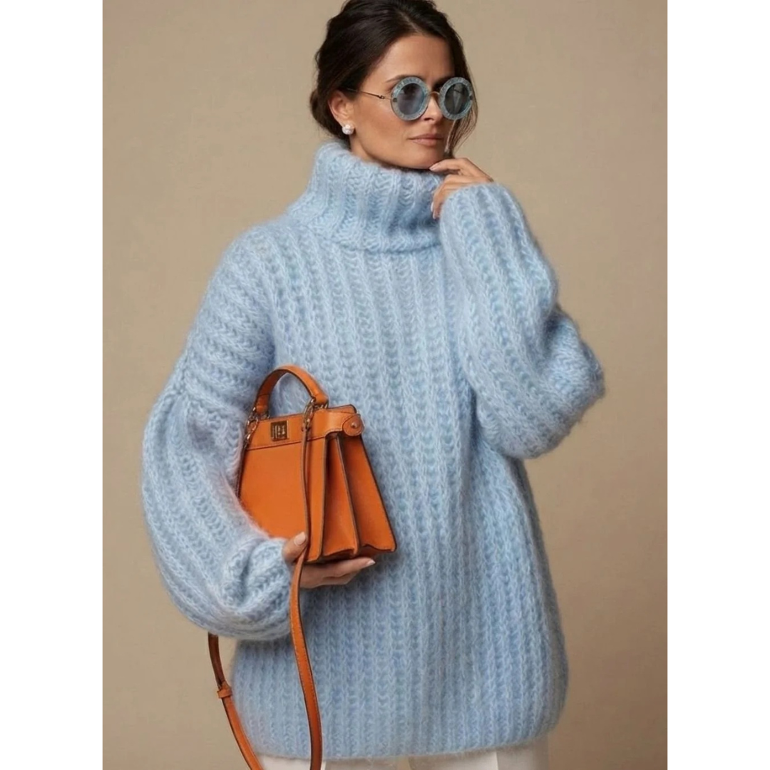 Mavie oversized roll neck jumper in blue