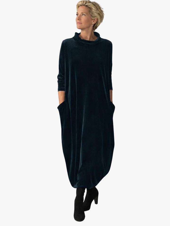 Violet velvet roll neck maxi dress with pockets
