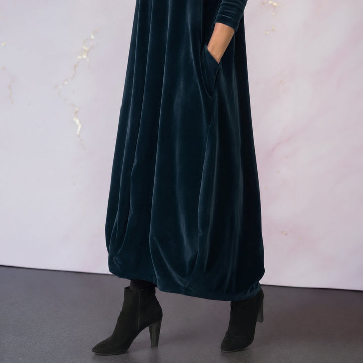 Violet velvet roll neck maxi dress, full length