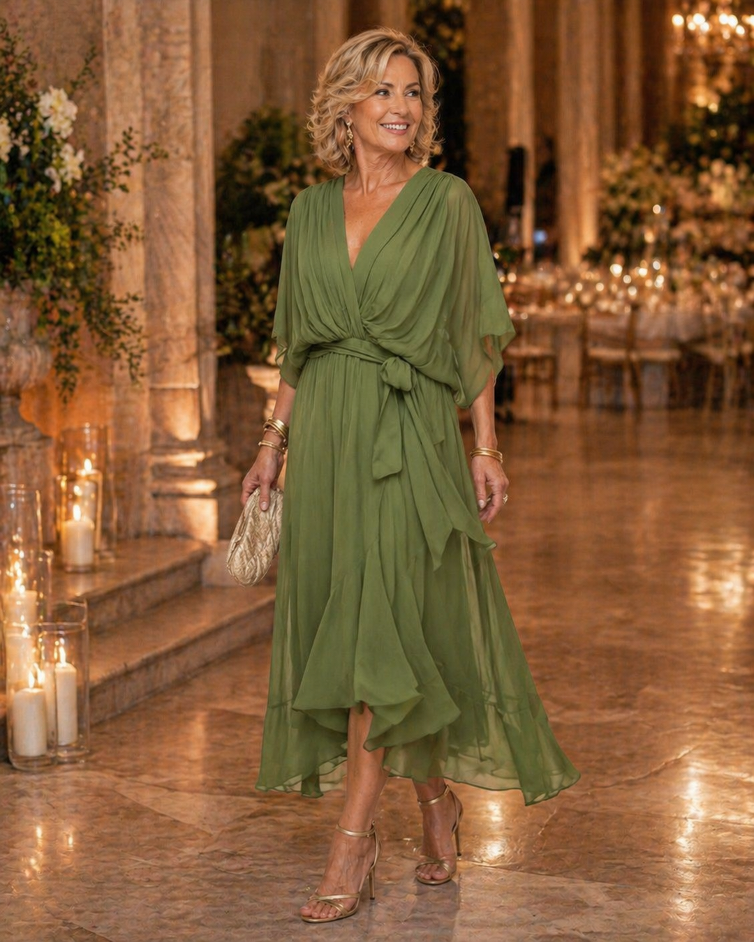 Elfrid wrap v neck midi wedding guest dress – image 6