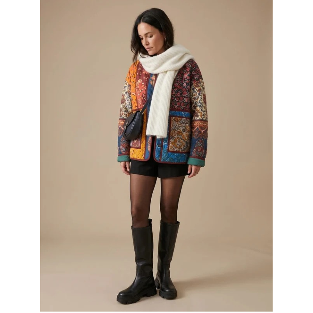 Narin quilted jacket with stand collar, back view