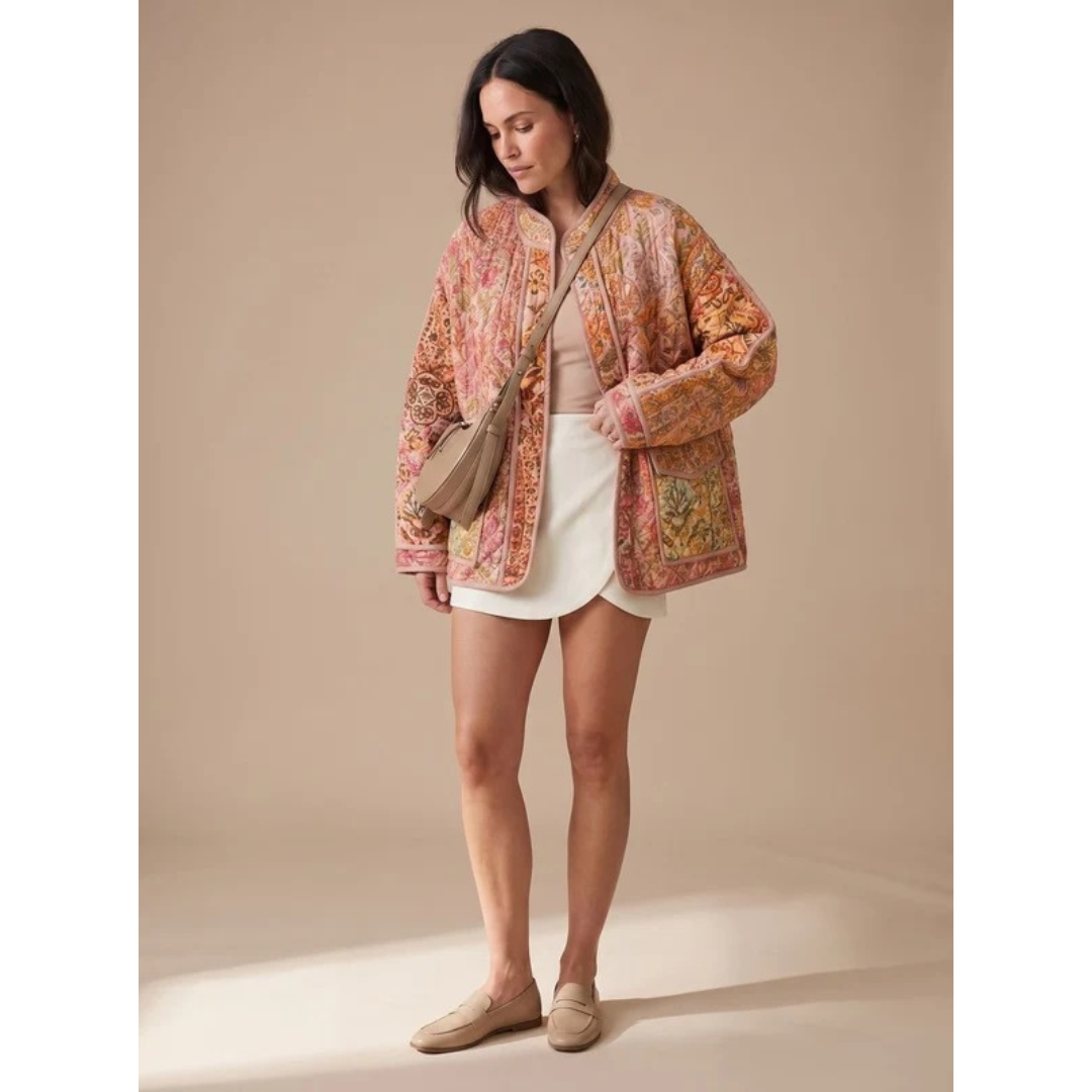 Narin quilted jacket with stand collar, front view