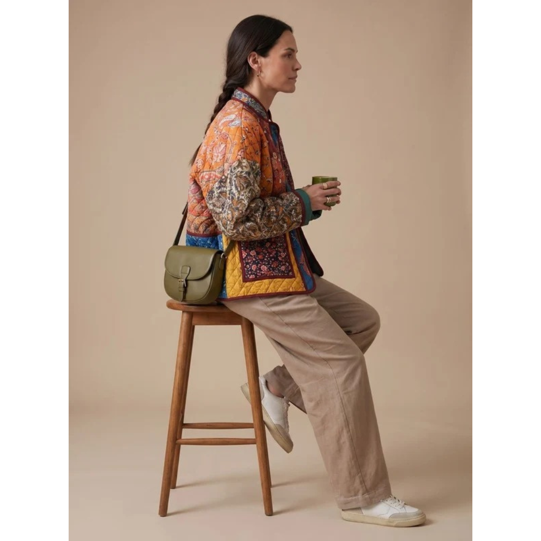 Narin quilted jacket with stand collar, side view