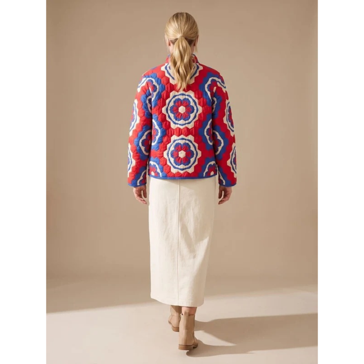 Narin quilted jacket with stand collar in red