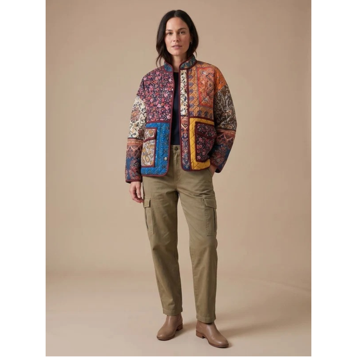 Narin quilted jacket with stand collar in multicolour
