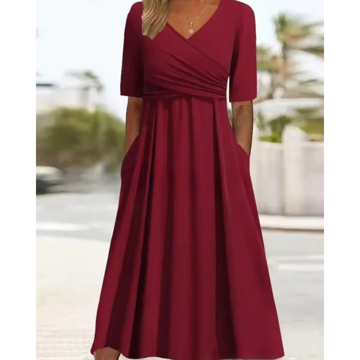 Nina wrap evening midi dress in red