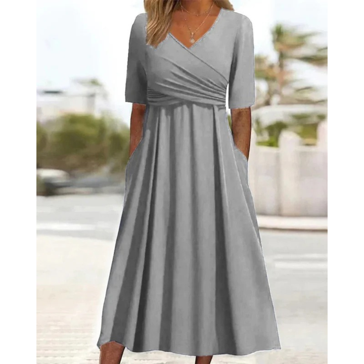 Nina wrap evening midi dress in grey