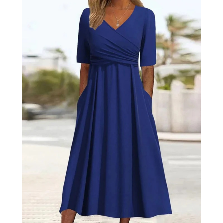 Nina wrap evening midi dress in blue