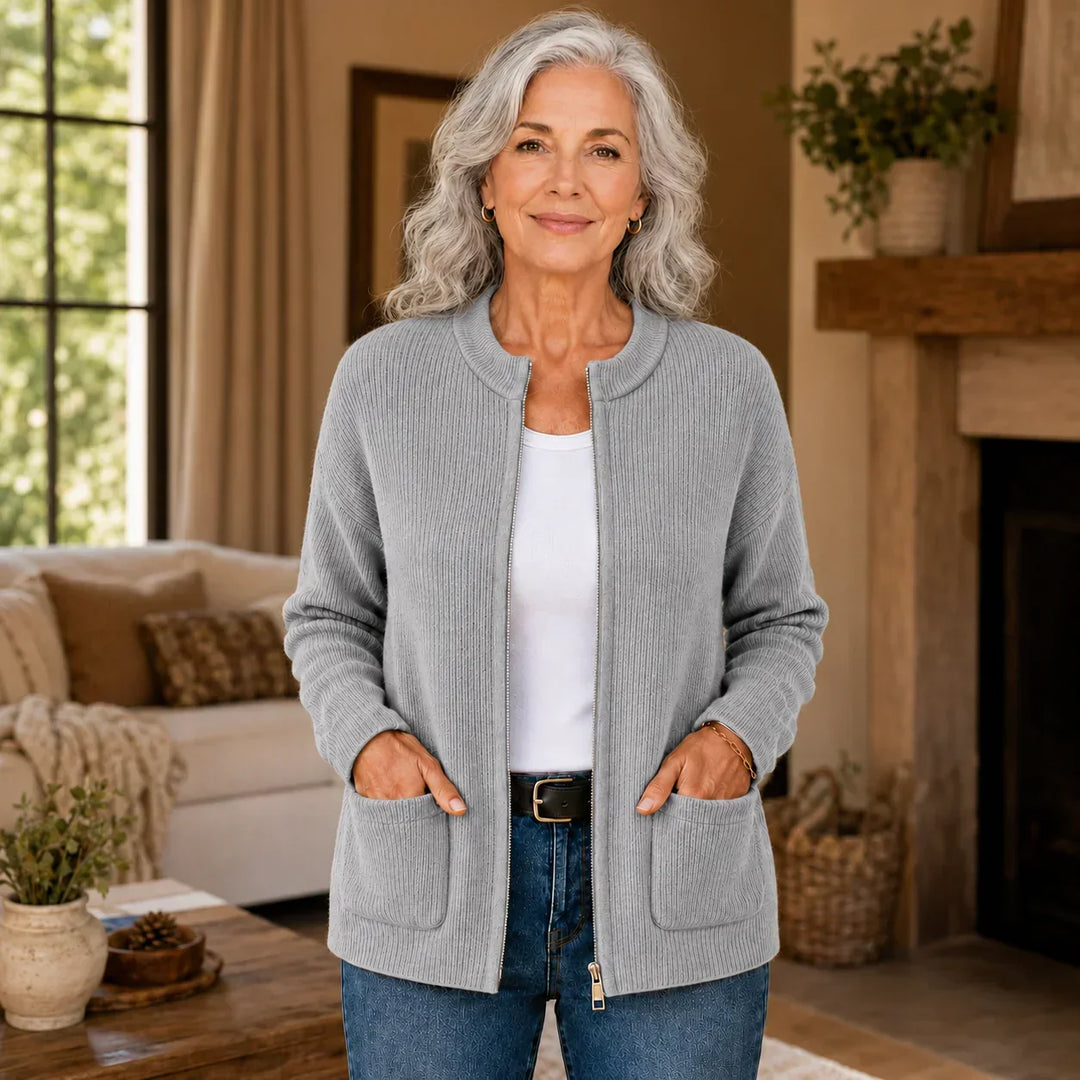 Lucia Elegant Ribbed Crew Neck Cardigan