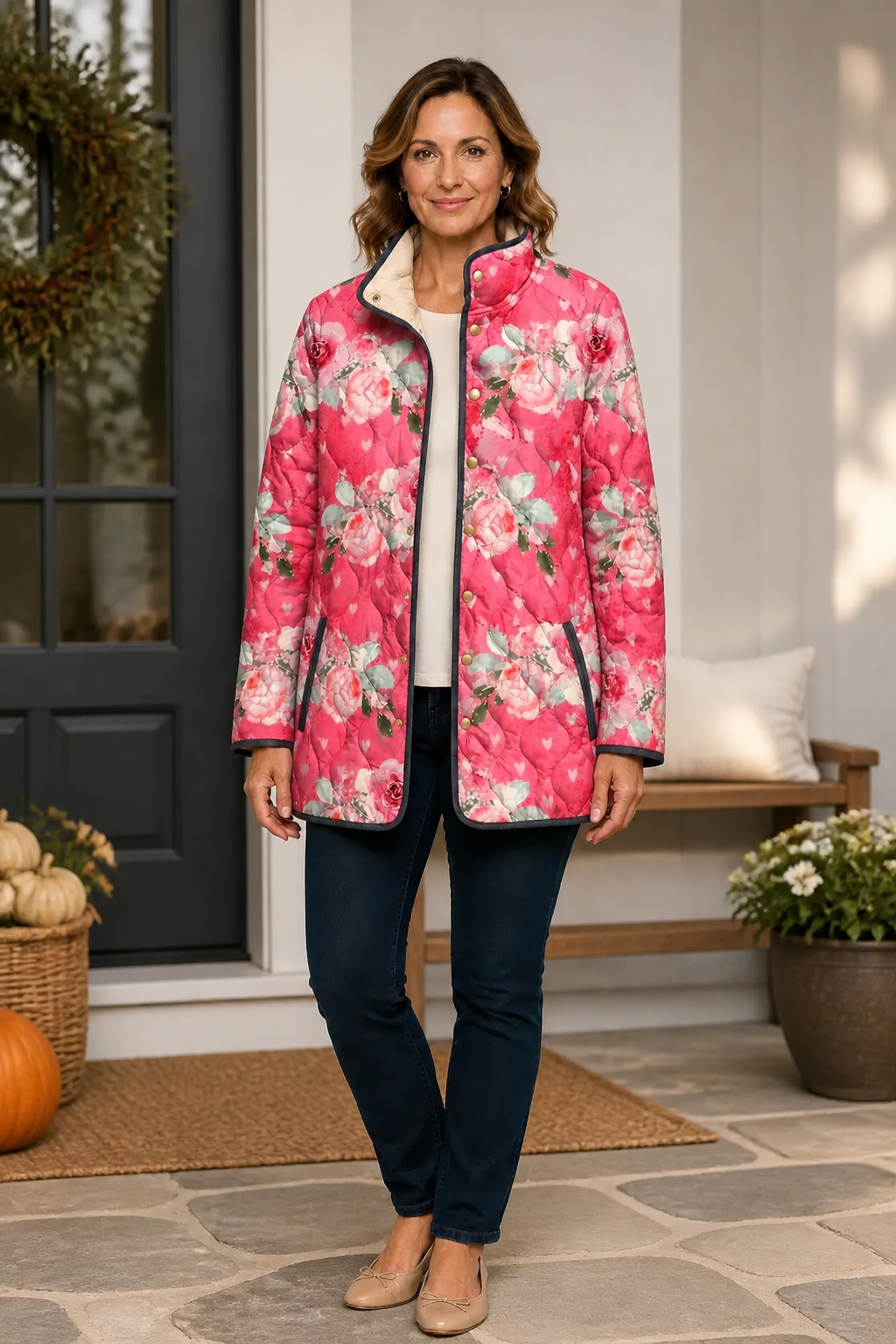 Yasmin Elegant Floral Print Quilted Puffer Jacket - image 3