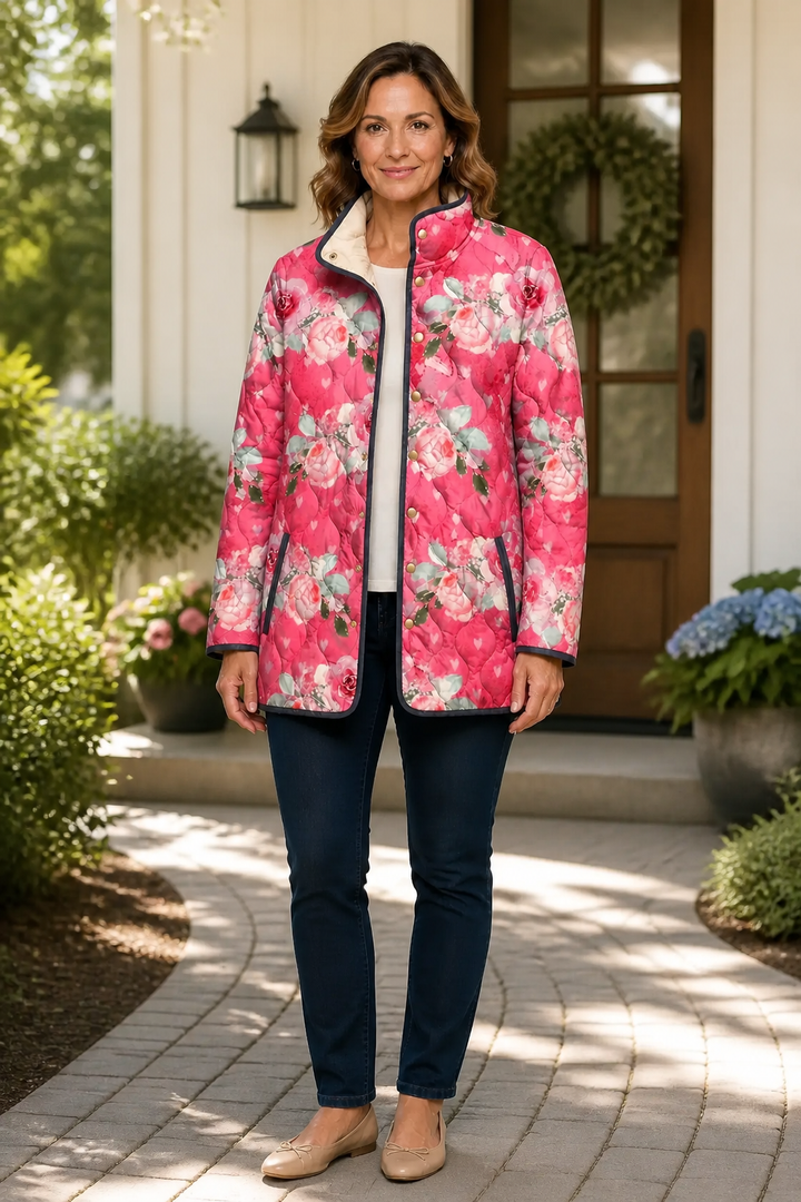 Yasmin Elegant Floral Print Quilted Puffer Jacket - image 4