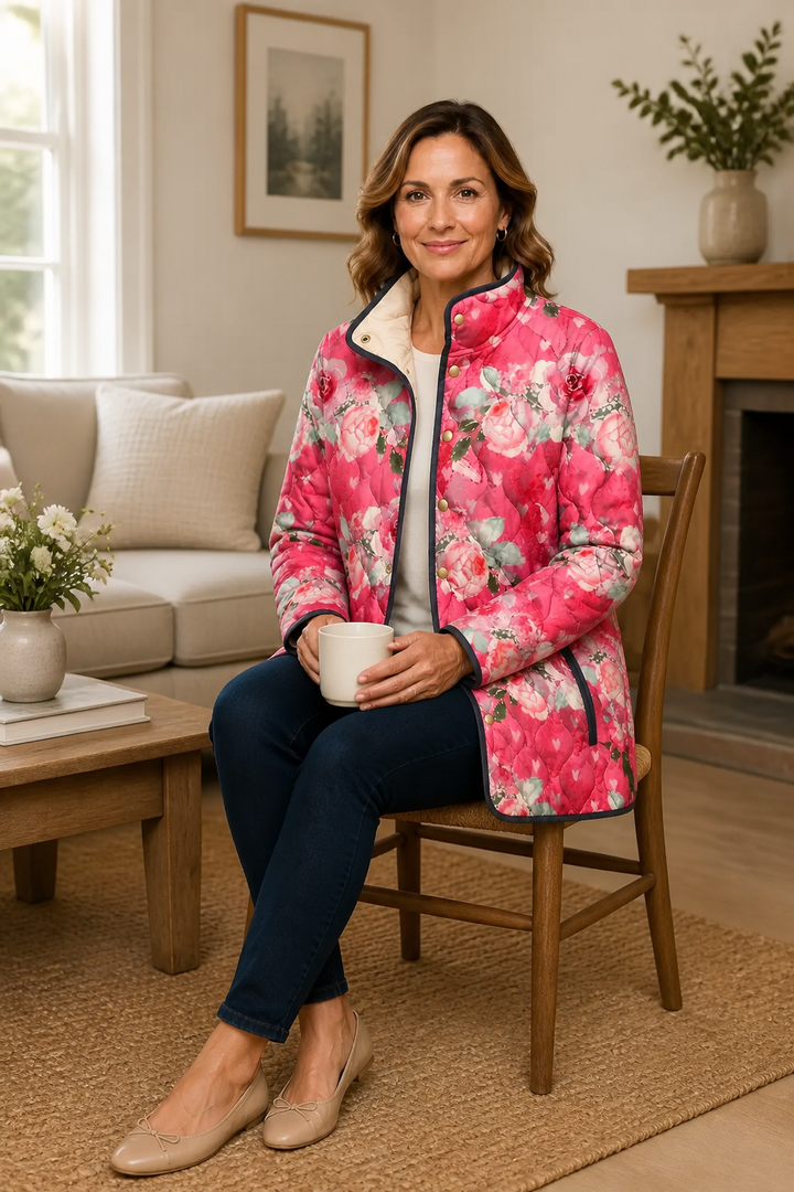 Yasmin Elegant Floral Print Quilted Puffer Jacket - image 6