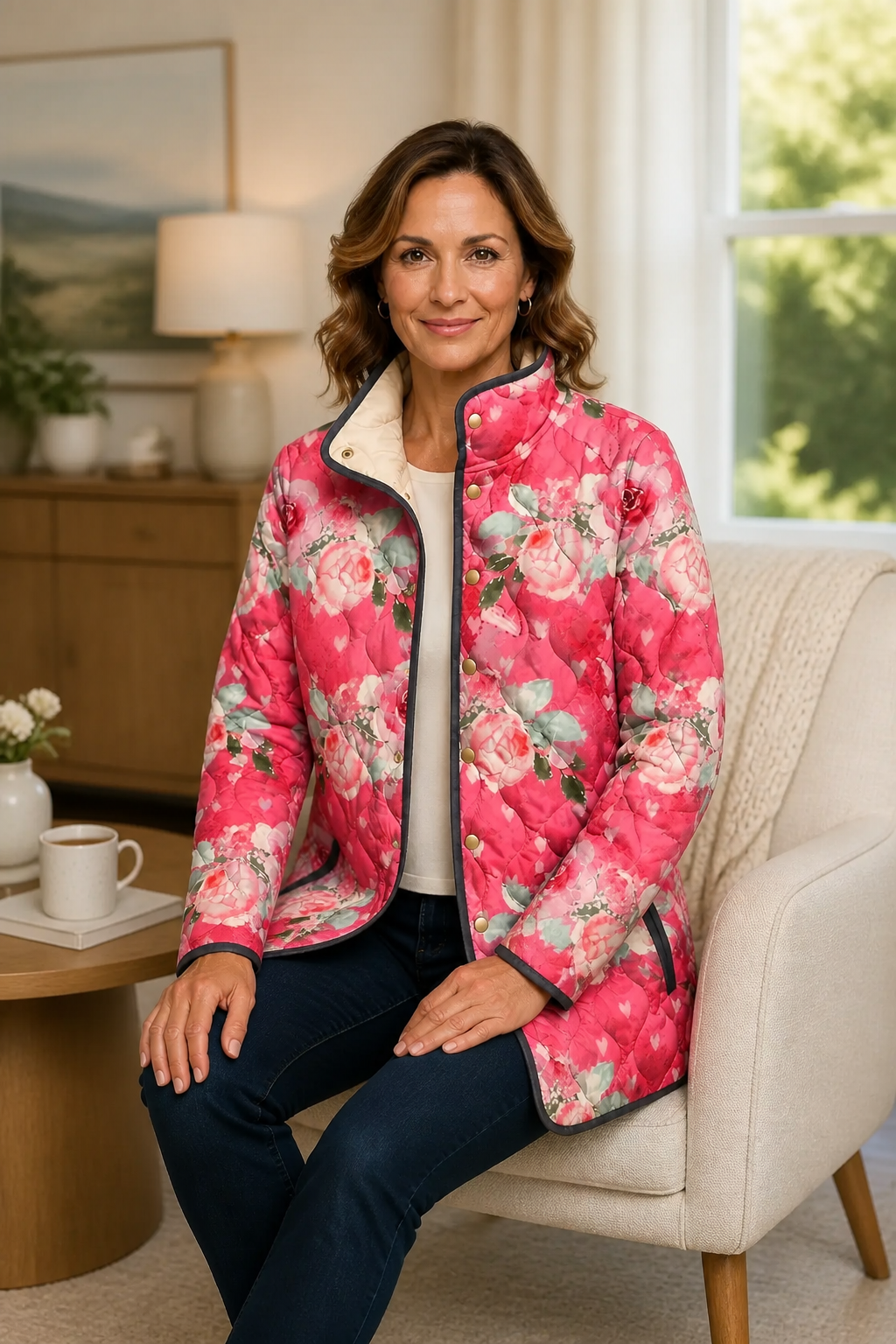 Yasmin Elegant Floral Print Quilted Puffer Jacket - image 5