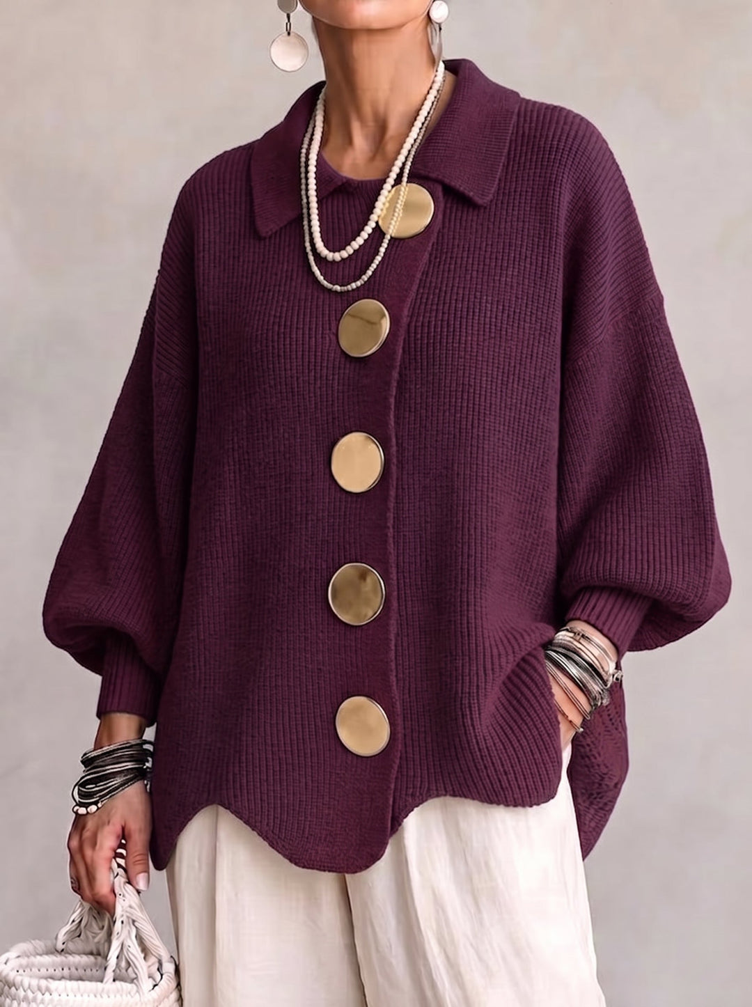 Brynhild oversized cardigan with gold buttons – image 3