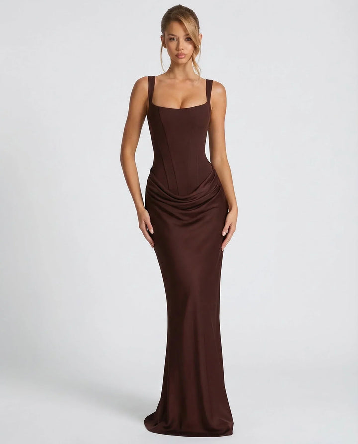Esmeralda square neck corset maxi dress with draped hip