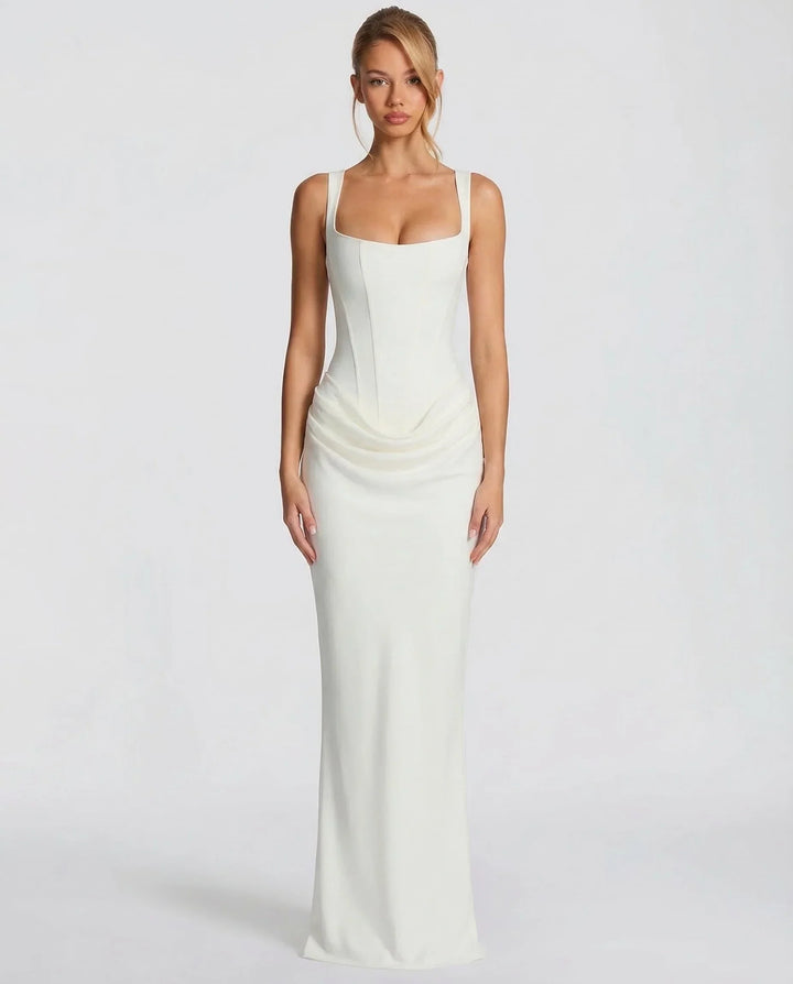 Esmeralda square neck corset maxi dress with draped hip – image 3