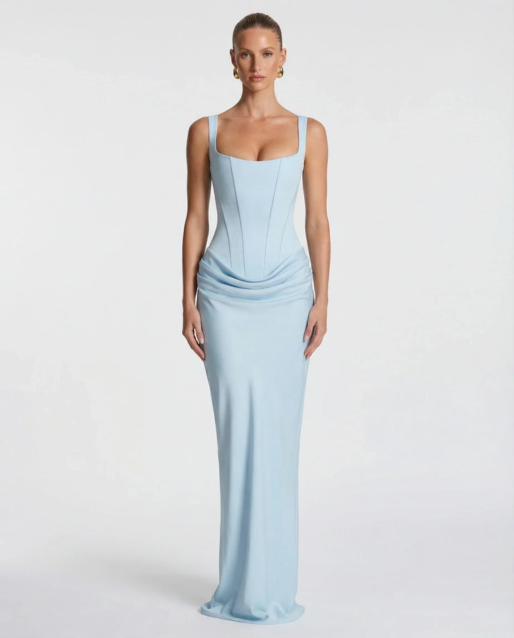 Esmeralda square neck corset maxi dress with draped hip – image 5