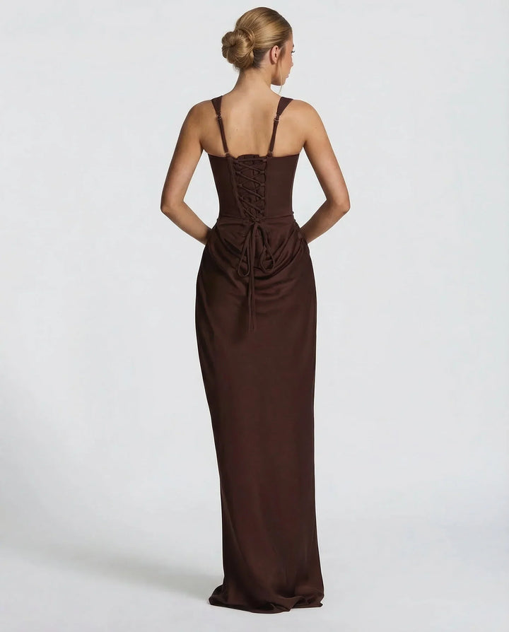 Esmeralda square neck corset maxi dress with draped hip – image 6