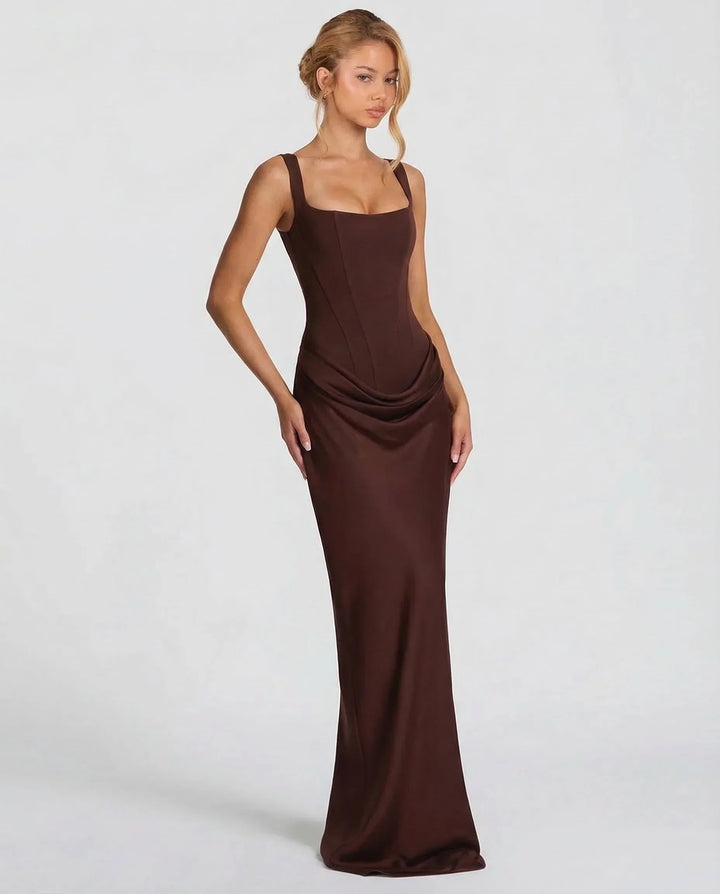 Esmeralda square neck corset maxi dress with draped hip – image 7