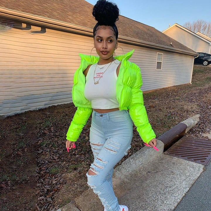 Saoirse Elegant Cropped Puffer Bomber Jacket