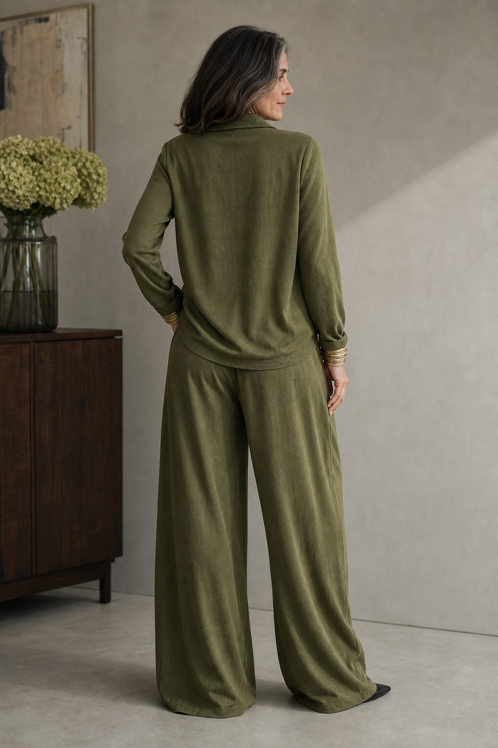 Maribel Elegant Ribbed Knit Draped Top and Trouser Set - image 10