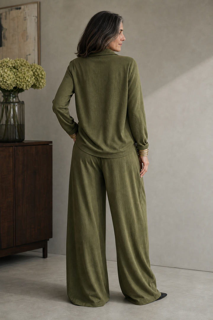 Maribel Elegant Ribbed Knit Draped Top and Trouser Set - image 10