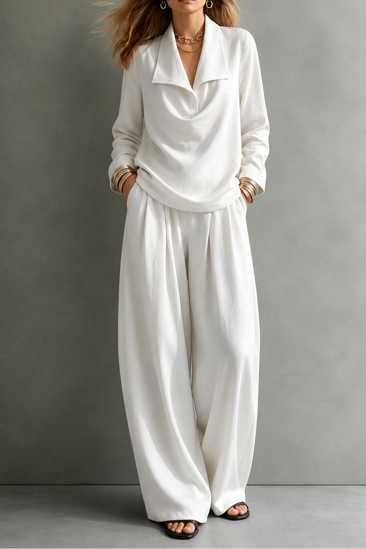 Maribel Elegant Ribbed Knit Draped Top and Trouser Set - image 2